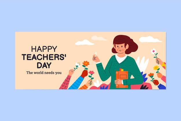 Hand drawn flat teachers' day social media cover template