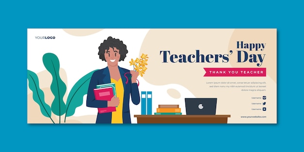 Free Vector hand drawn flat teachers' day social media cover template