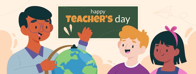 Hand drawn flat teachers' day social media cover template