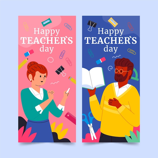 Hand drawn flat teachers' day vertical banners set