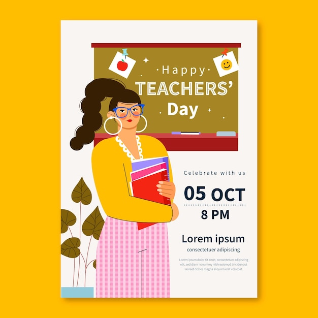 Hand drawn flat teachers' day vertical flyer template