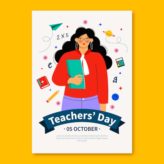 Free Vector hand drawn flat teachers' day vertical flyer template