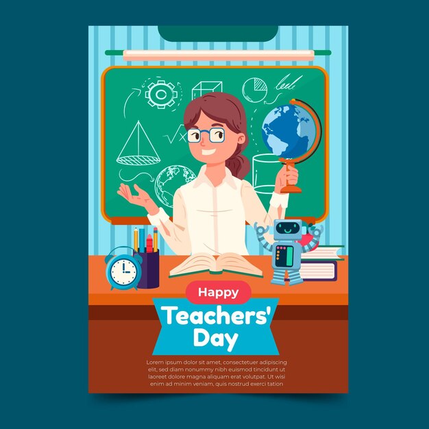 Hand drawn flat teachers' day vertical flyer template