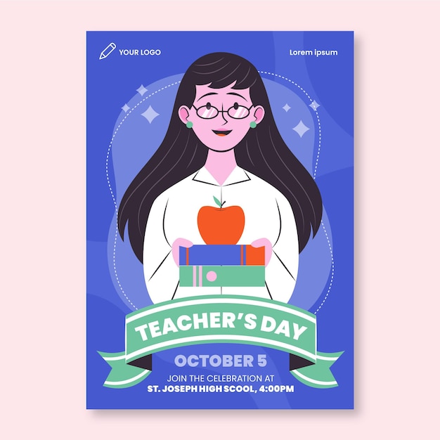 Free Vector hand drawn flat teachers' day vertical poster template