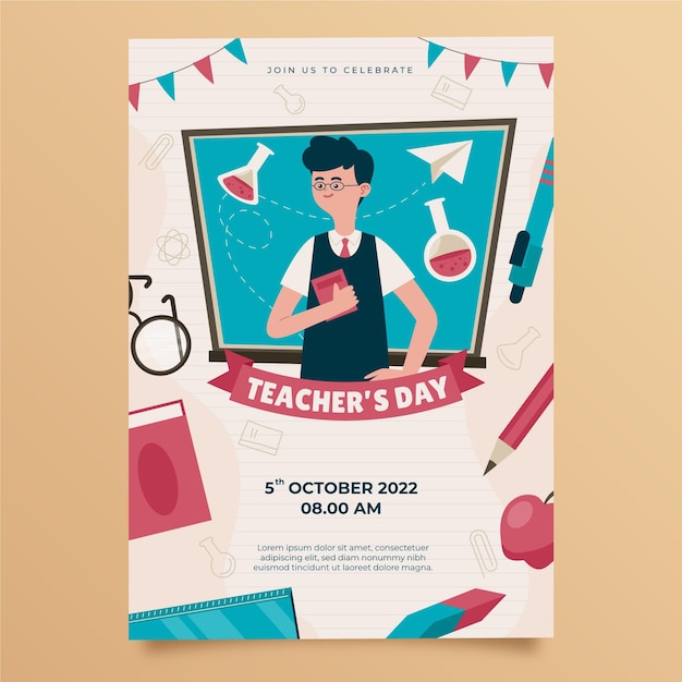 Free vector hand drawn flat teachers' day vertical poster template