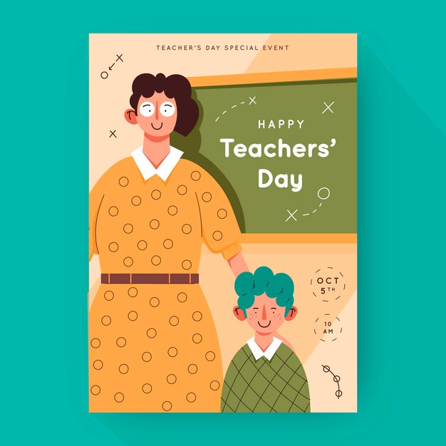 Hand drawn flat teachers' day vertical poster template