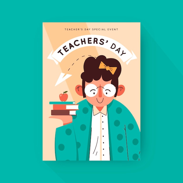 Hand drawn flat teachers' day vertical poster template