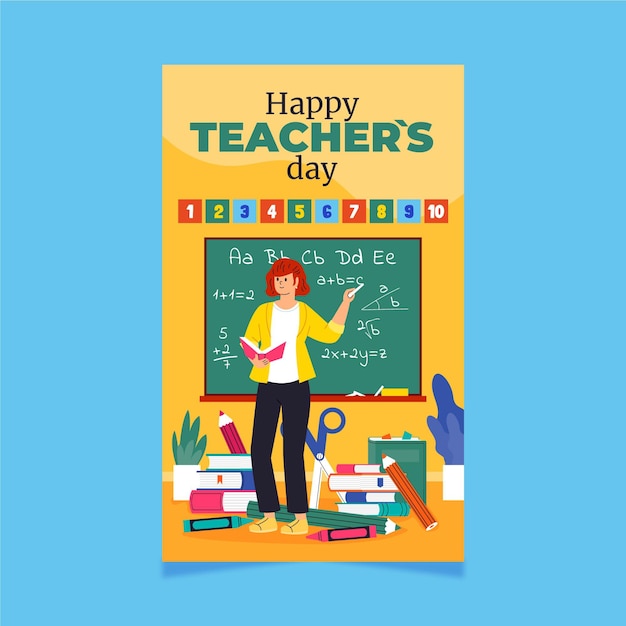 Free Vector hand drawn flat teachers' day vertical poster template