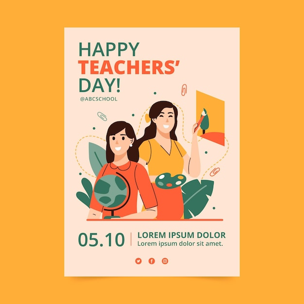 Hand drawn flat teachers' day vertical poster template