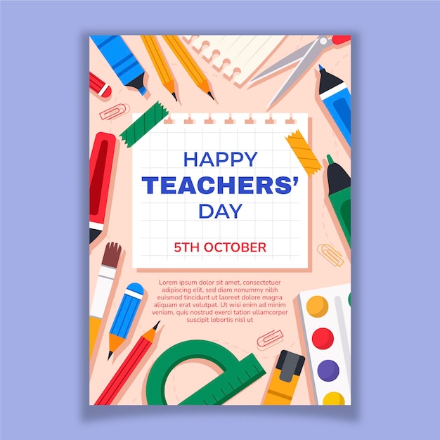 Hand drawn flat teachers' day vertical poster template