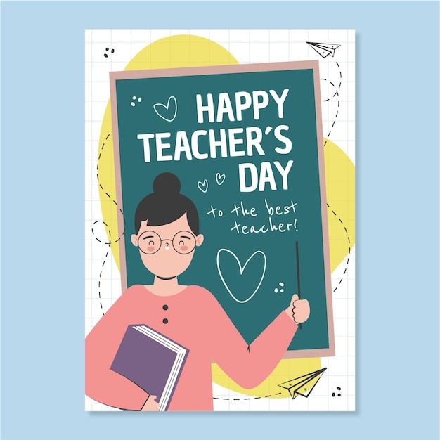 Hand drawn flat teachers' day vertical poster template