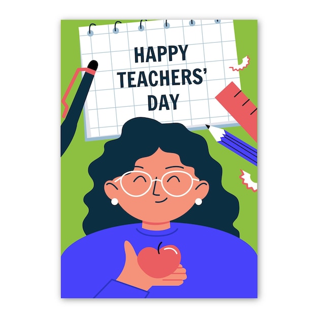 Hand drawn flat teachers' day vertical poster template