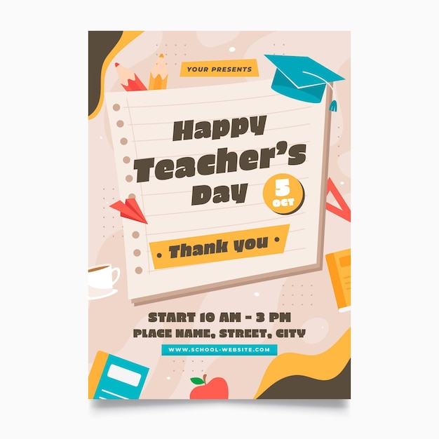 Free vector hand drawn flat teachers' day vertical poster template