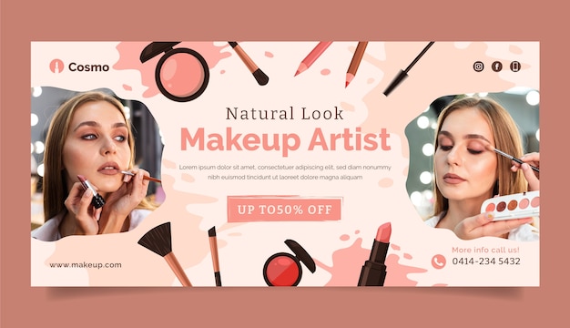 Hand drawn flat texture makeup artist banner