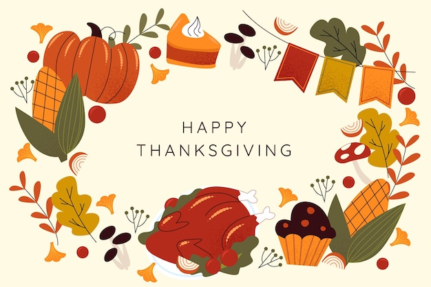 Hand drawn flat thanksgiving background