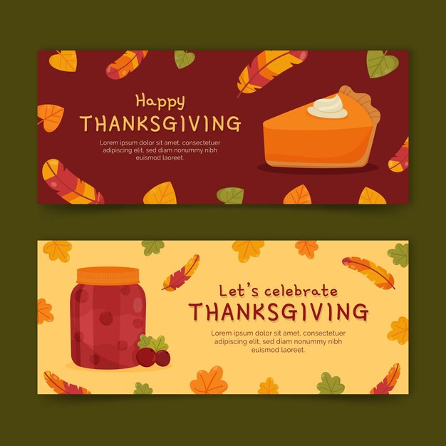 Hand drawn flat thanksgiving horizontal banners set