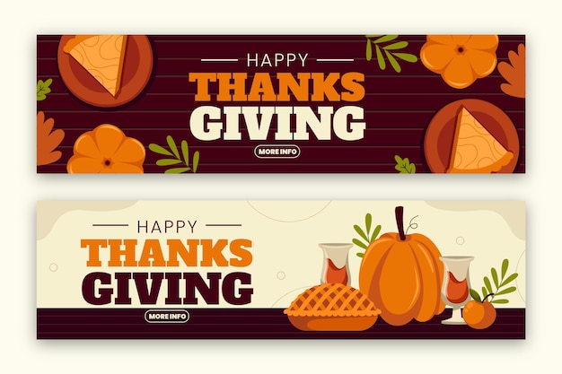 Hand drawn flat thanksgiving horizontal banners set