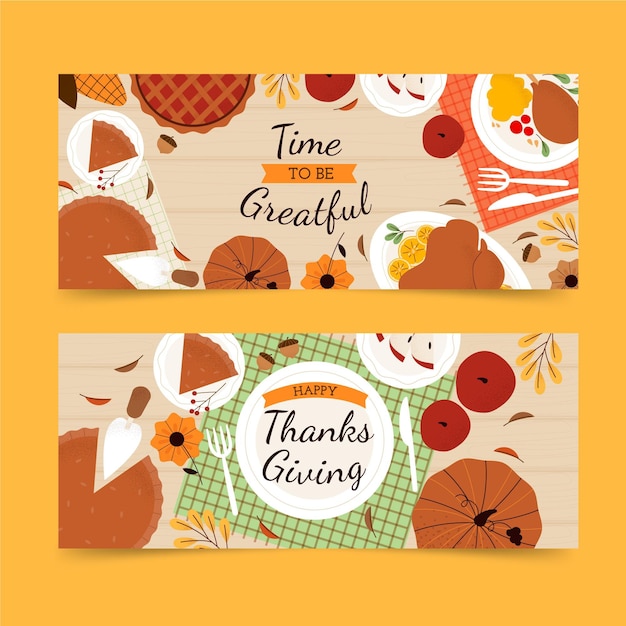 Free Vector hand drawn flat thanksgiving horizontal banners set