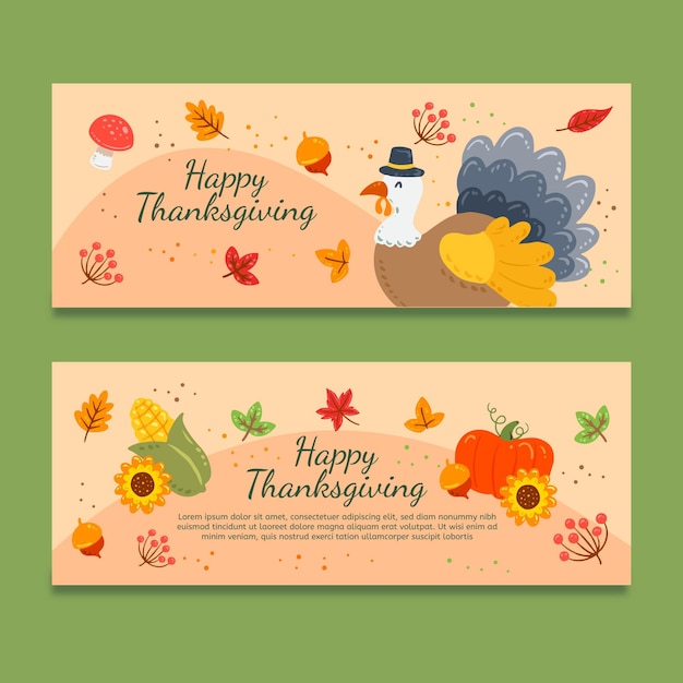 Free vector hand drawn flat thanksgiving horizontal banners set