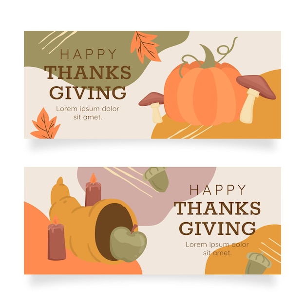 Hand drawn flat thanksgiving horizontal banners set