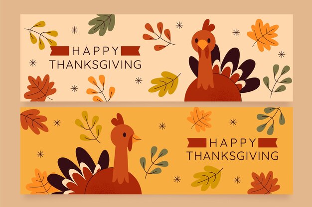 Hand drawn flat thanksgiving horizontal banners set