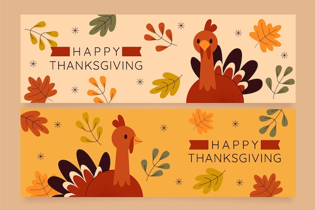 Hand drawn flat thanksgiving horizontal banners set