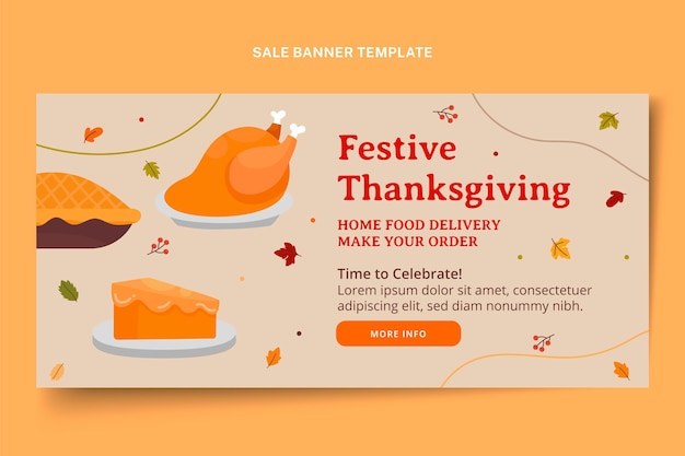 Hand drawn flat thanksgiving horizontal sale banner