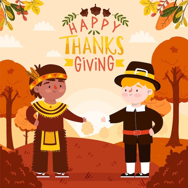 Hand drawn flat thanksgiving illustration