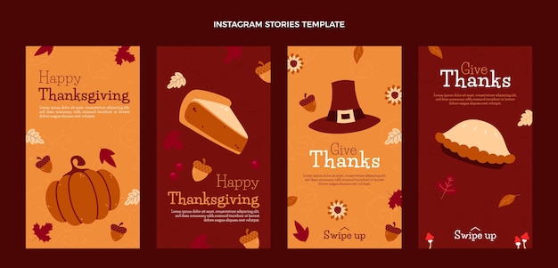 Hand drawn flat thanksgiving instagram stories collection