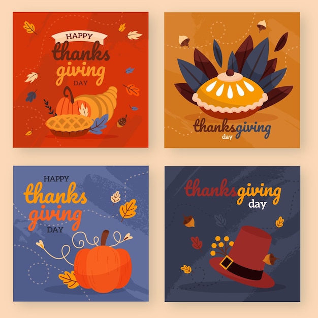 Free vector hand drawn flat thanksgiving instagram stories collection