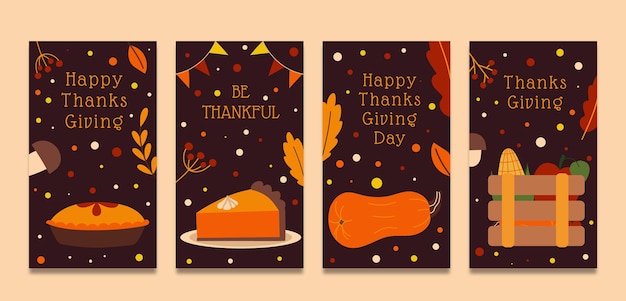 Free Vector hand drawn flat thanksgiving instagram stories collection