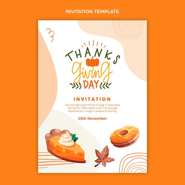 Free Vector hand drawn flat thanksgiving invitation template