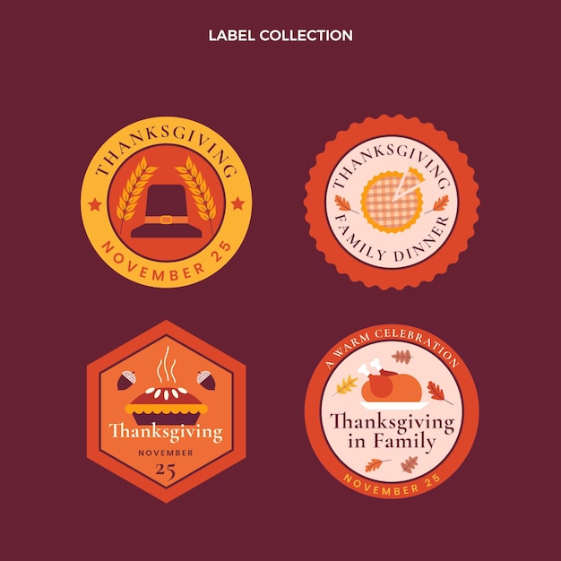 Hand drawn flat thanksgiving labels collection