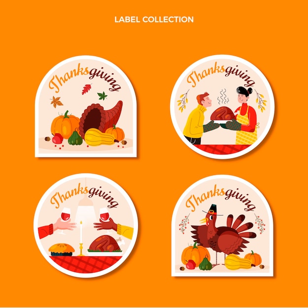 Hand drawn flat thanksgiving labels collection