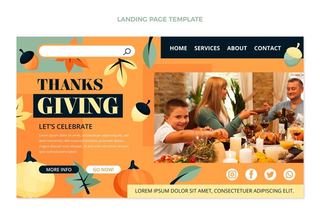 Hand drawn flat thanksgiving landing page template