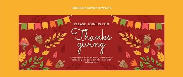 Hand drawn flat thanksgiving social media cover template