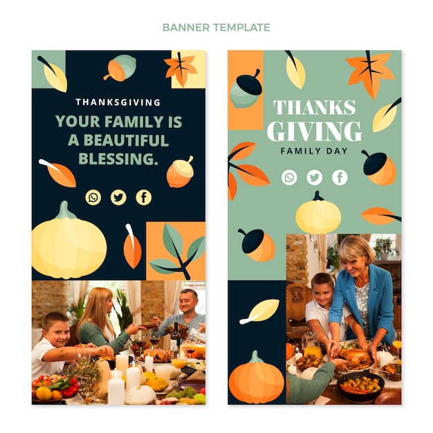 Free vector hand drawn flat thanksgiving vertical banners set