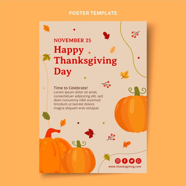 Hand drawn flat thanksgiving vertical poster template