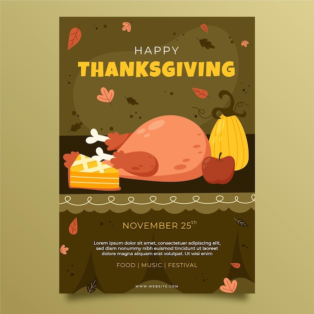 Hand drawn flat thanksgiving vertical poster template