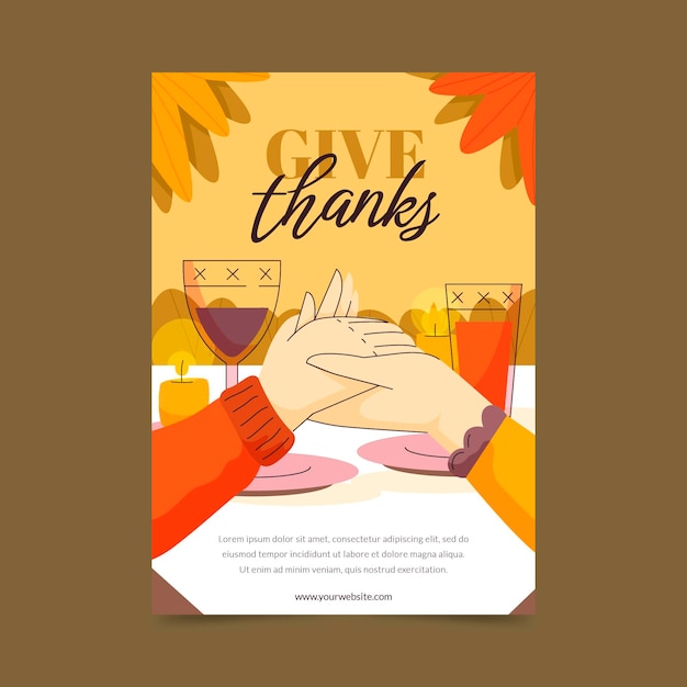 Hand drawn flat thanksgiving vertical poster template