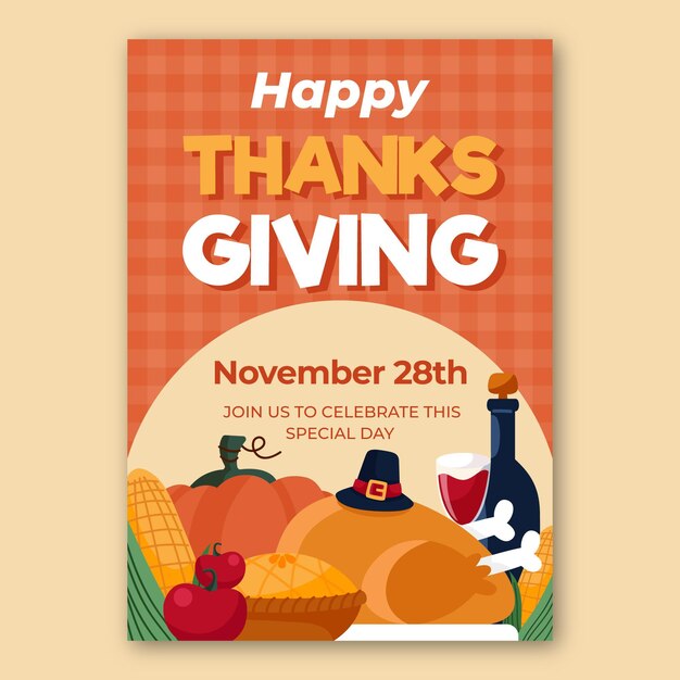 Hand drawn flat thanksgiving vertical poster template