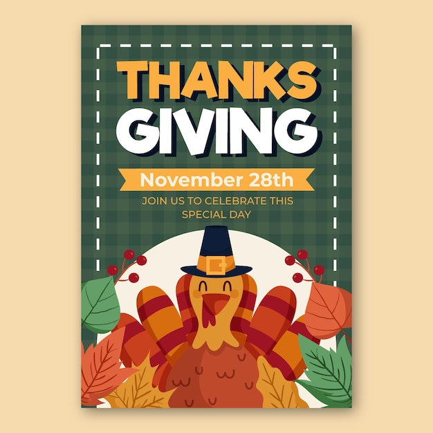 Hand drawn flat thanksgiving vertical poster template