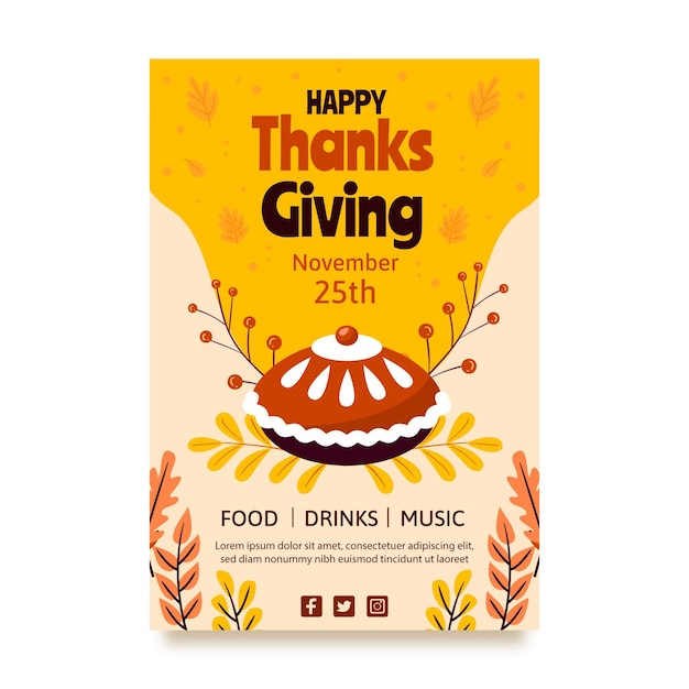 Free Vector hand drawn flat thanksgiving vertical poster template