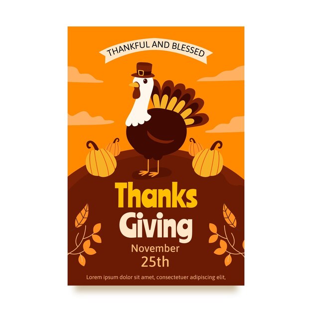 Hand drawn flat thanksgiving vertical poster template