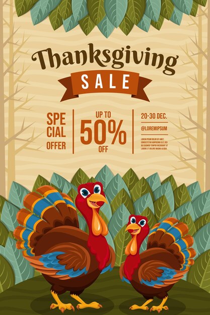 Free Vector hand drawn flat thanksgiving vertical poster template