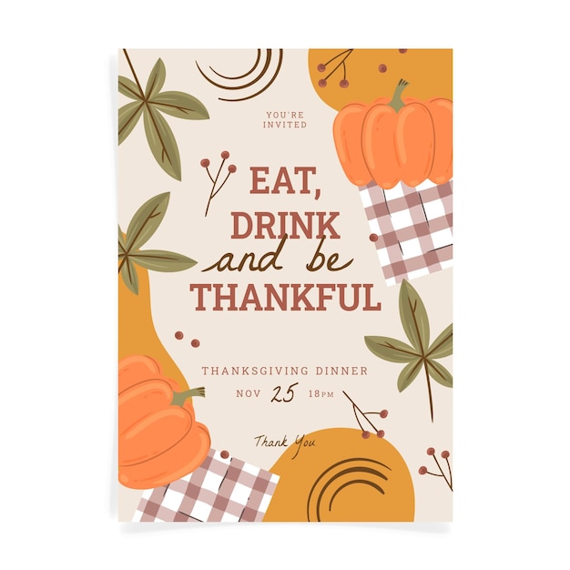 Hand drawn flat thanksgiving vertical poster template