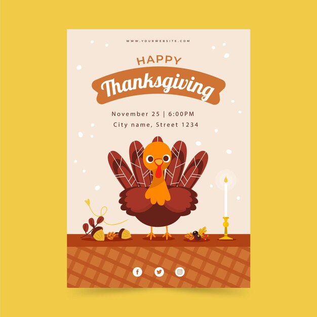 Hand drawn flat thanksgiving vertical poster template