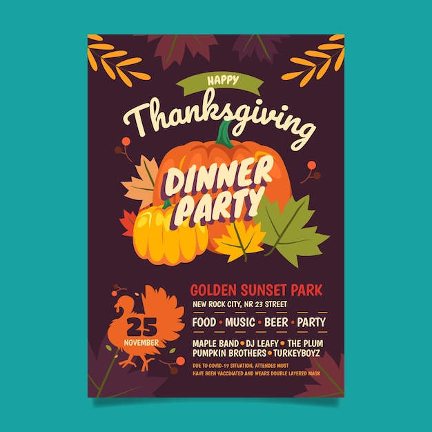 Free Vector hand drawn flat thanksgiving vertical poster template