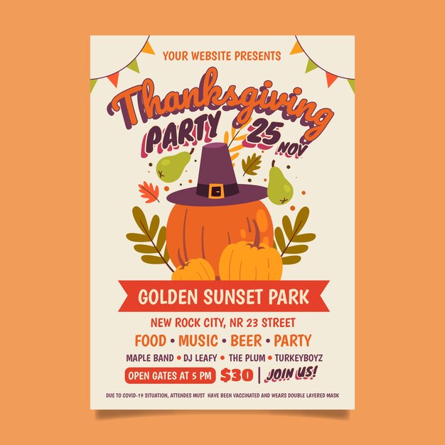 Hand drawn flat thanksgiving vertical poster template