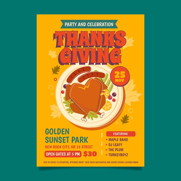 Hand drawn flat thanksgiving vertical poster template